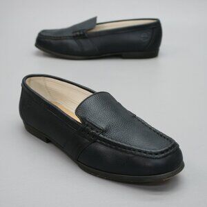 Timberland Ladies 8.5 Black leather Slip-on Moc-toe Shoes Loafers Italy - 34325